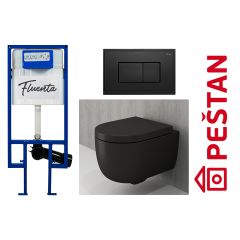 PEŠTAN Fluenta Fit KOMPLET set sa CRNOM MAT tipkom i Bocchi WC šoljom